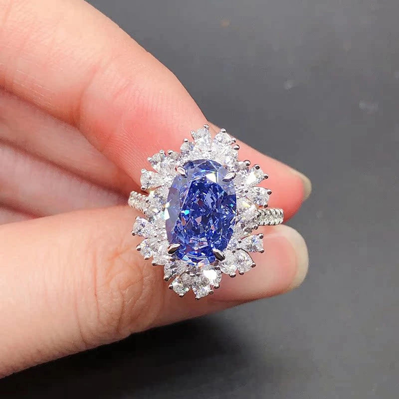 Sterling Silver 4.5 Ctw Oval Sapphire and Diamond Engagement Ring for Women