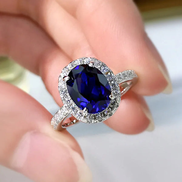 925 Silver Sapphire Blue Topaz Ruby Wedding Ring for Women