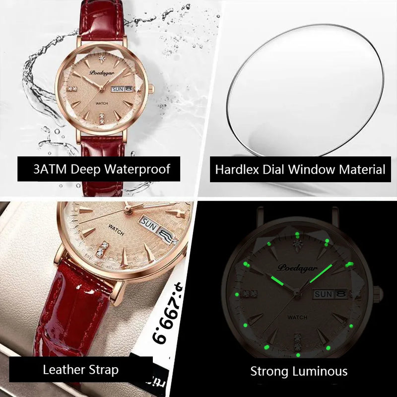 Exquisite Ladies Watch with Ultra-thin Leather Belt, Waterproof, Luminous Quartz Movement