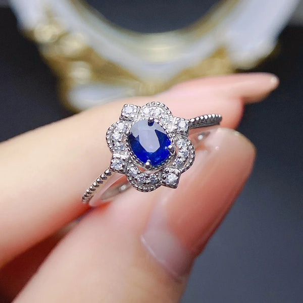 Sterling Silver 4x5mm Sapphire Ring for Women