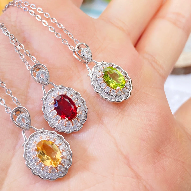 925 Sterling Silver Garnet Peridot Citrine Cubic Zircon Pendant Necklace for Women