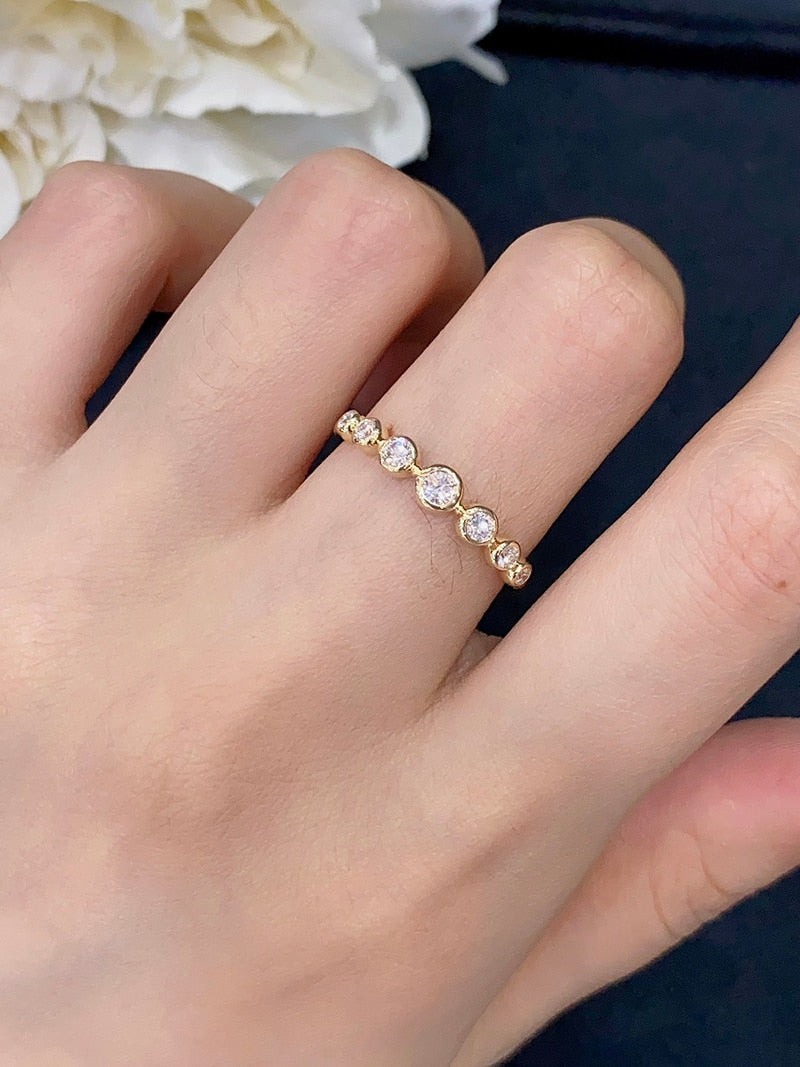18K Yellow Gold Real Natural Diamond Seven Bubble Shape Rings for Women