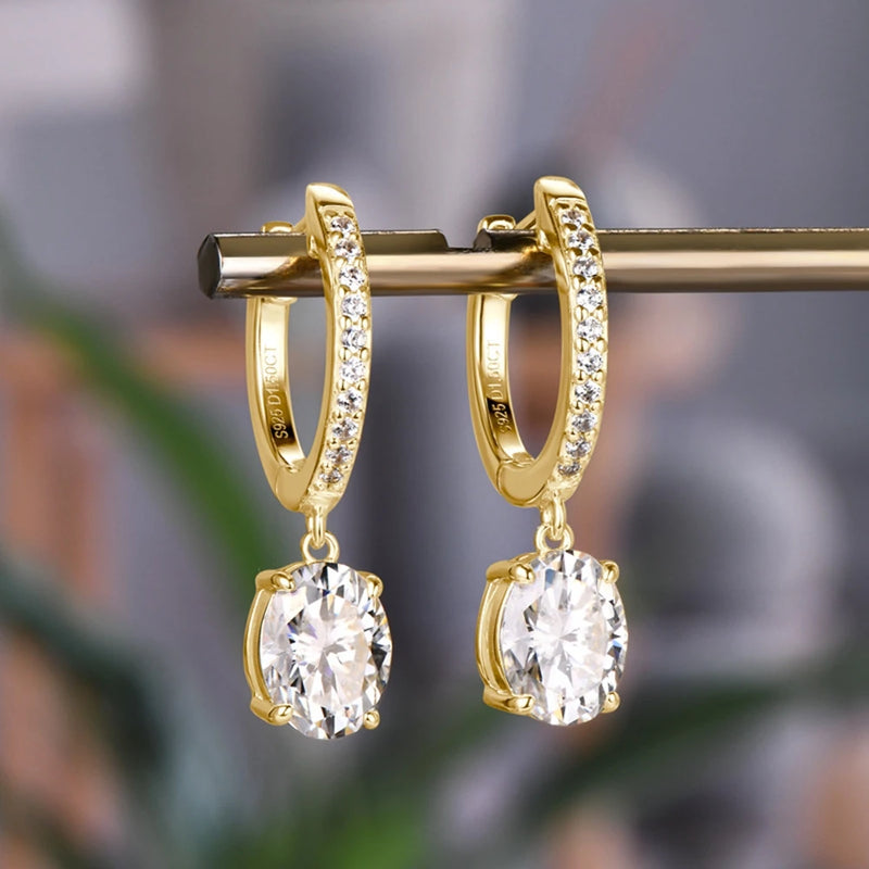 18K Gold Plated Sterling Silver Moissanite Drop Earrings for Women