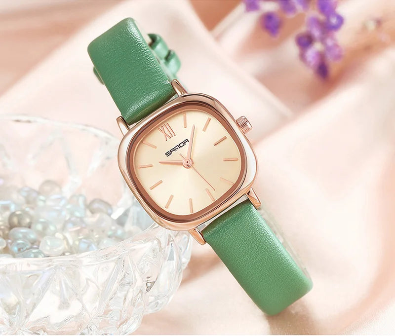 Stainless Steel Leather Mesh Quartz Watch for Women