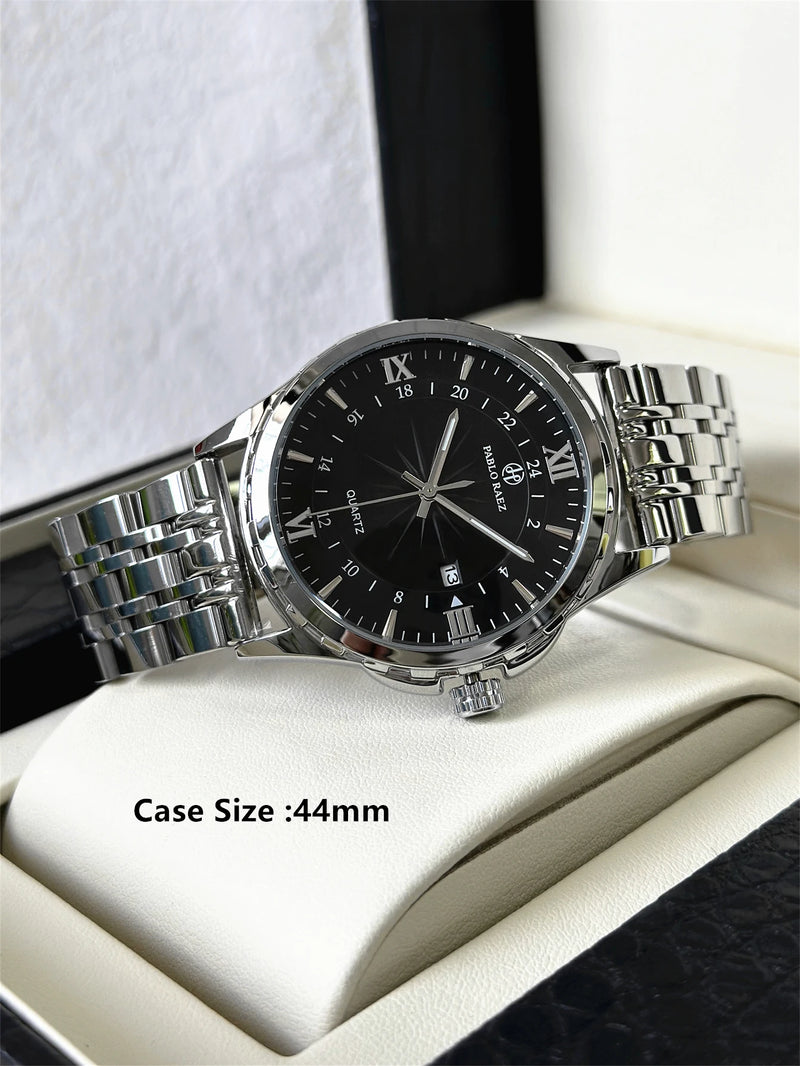 Luxury Silver Stainless Steel Wristwatch with Luminous Display and Waterproof Design for Men