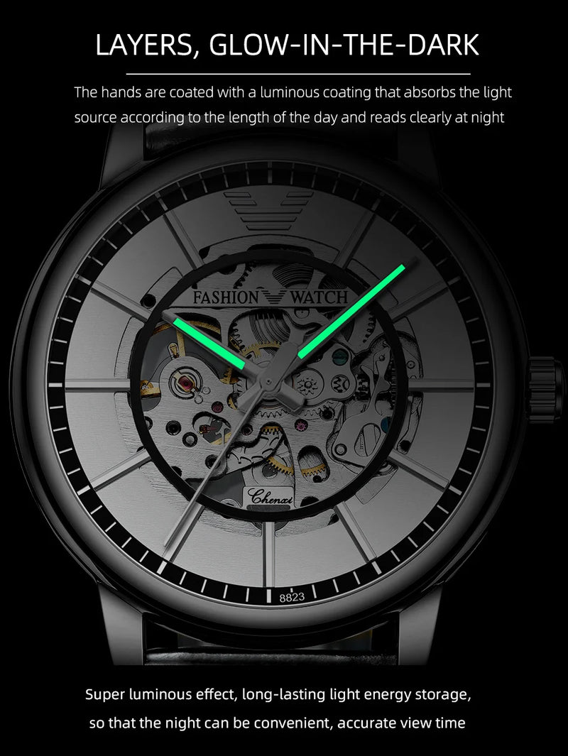 Stainless Steel Automatic Mechanical Watch with Tourbillon, for Men