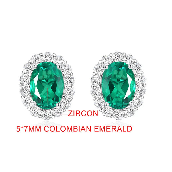 925 Sterling Silver Colombian Emerald Stud Earrings for Women