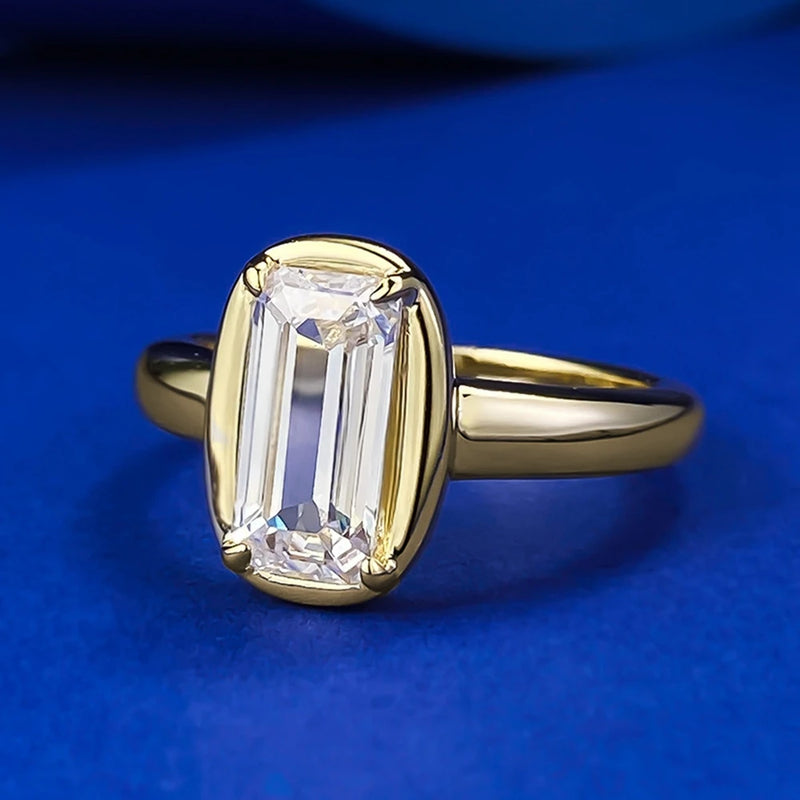 18K Gold Plated 925 Sterling Silver, Emerald Cut 5*10 MM Lab Sapphire Gemstone Ring