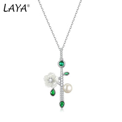 925 Sterling Silver Shell Flower Zircon Pearl Necklace for Women