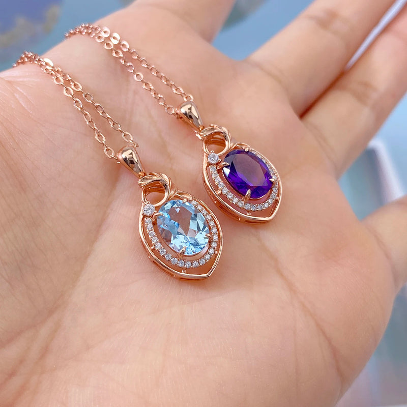 925 Sterling Silver Amethyst Blue Topaz Pendant Necklace for Women