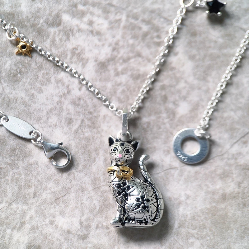 Sterling Silver Pendant Necklace with Magic Cat for Women