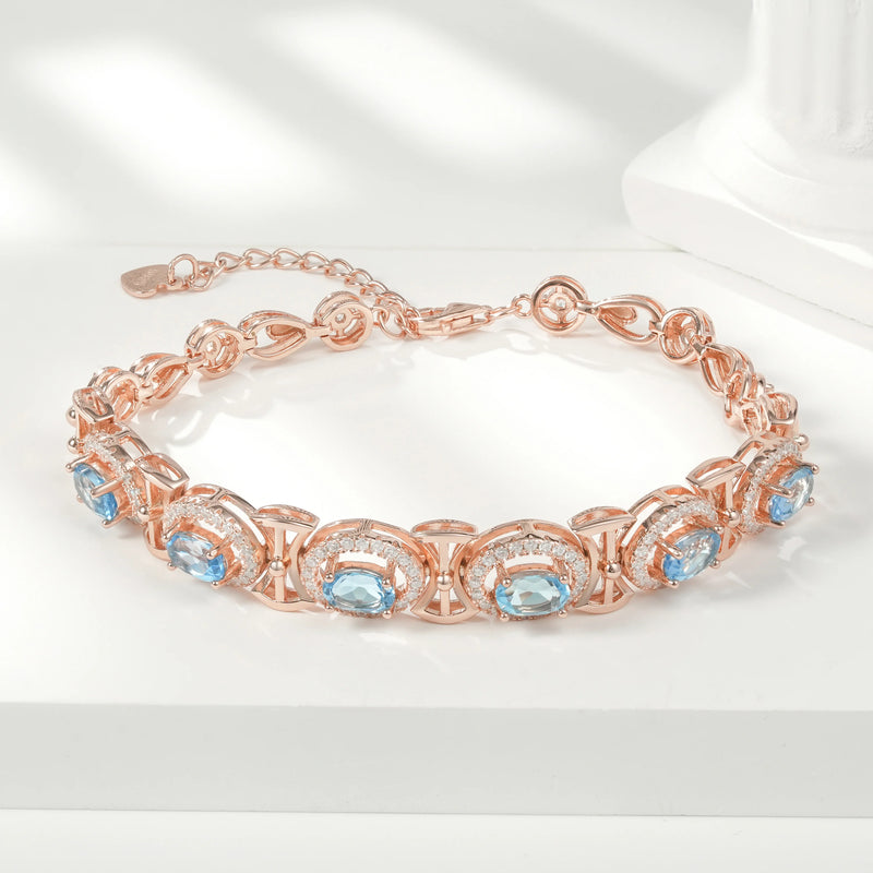 925 Sterling Silver Natural Topaz Tennis Bracelet for Women