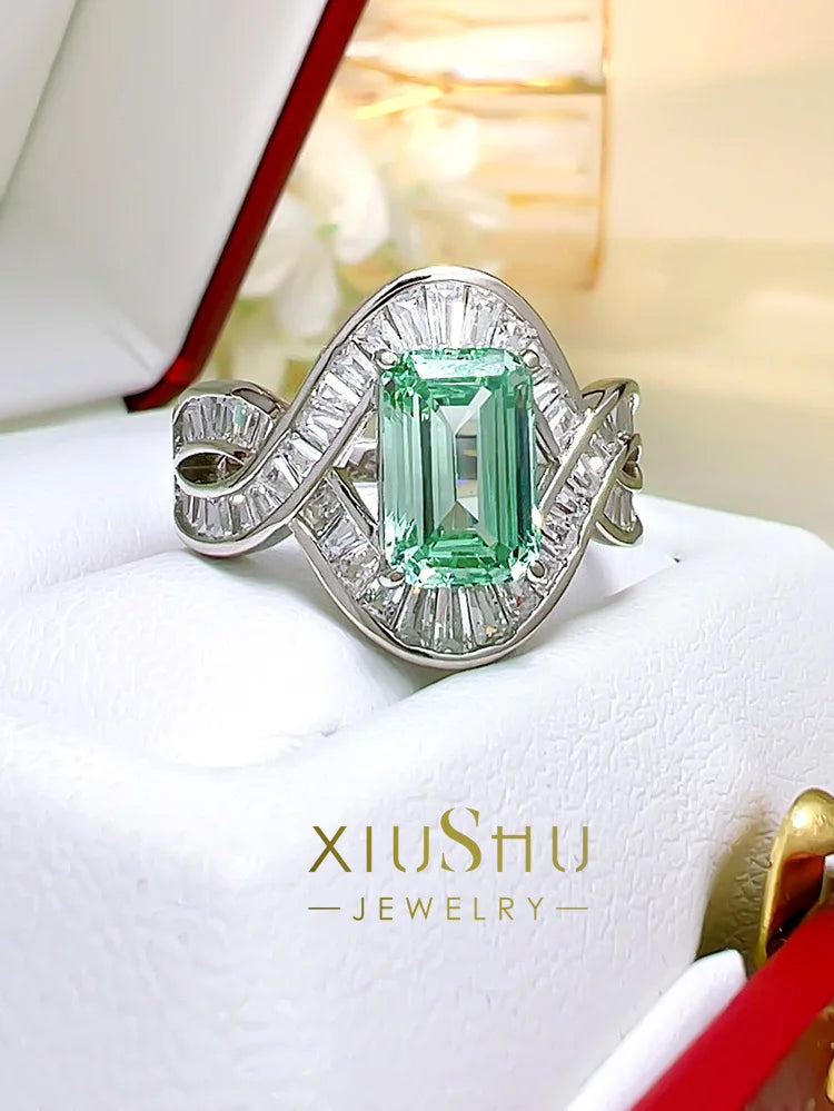 925 Silver Palaiba Green Tourmaline and Diamond Ring