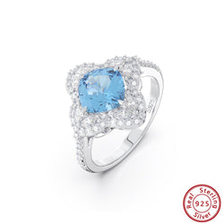 925 Sterling Silver Created Aquamarine CZ Halo Ring for Women