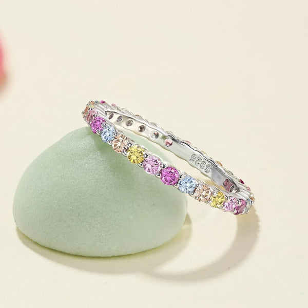 Sterling Silver Colorful Lab Sapphire Ring for Women