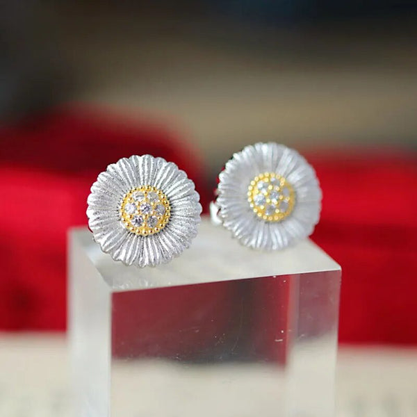 Sterling Silver Gold Plated Daisy Earrings for Women