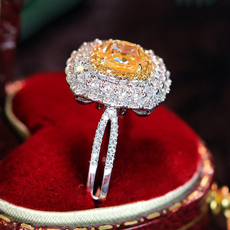 18K White Gold Real Yellow Diamond Court Style Wedding Ring for Women