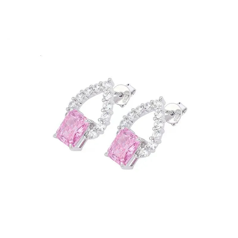 925 Sterling Silver Pink Zircon Water Stud Earrings For Women