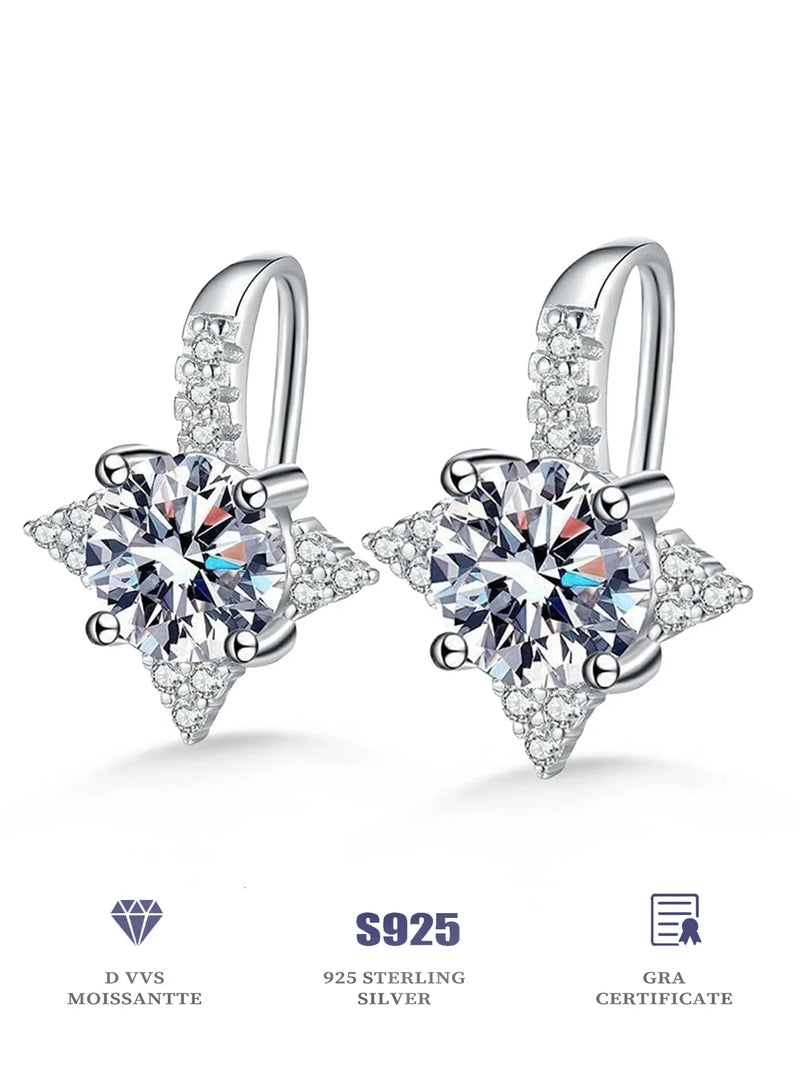 Sterling Silver Moissanite Four-Pointed Star Earrings for Women