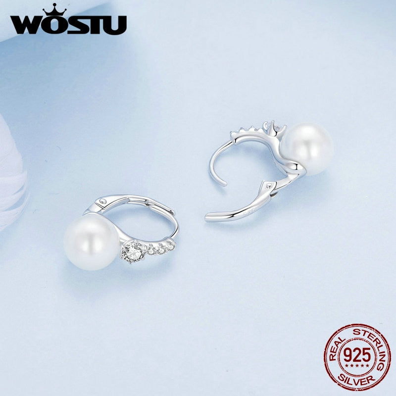 925 Sterling Silver Natural White Pearl Drop Earrings for Women