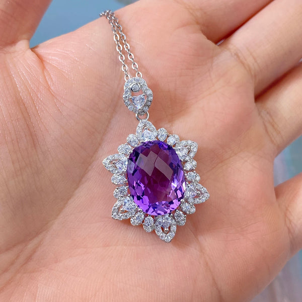 925 Sterling Silver Amethyst Pendant Necklace for Women