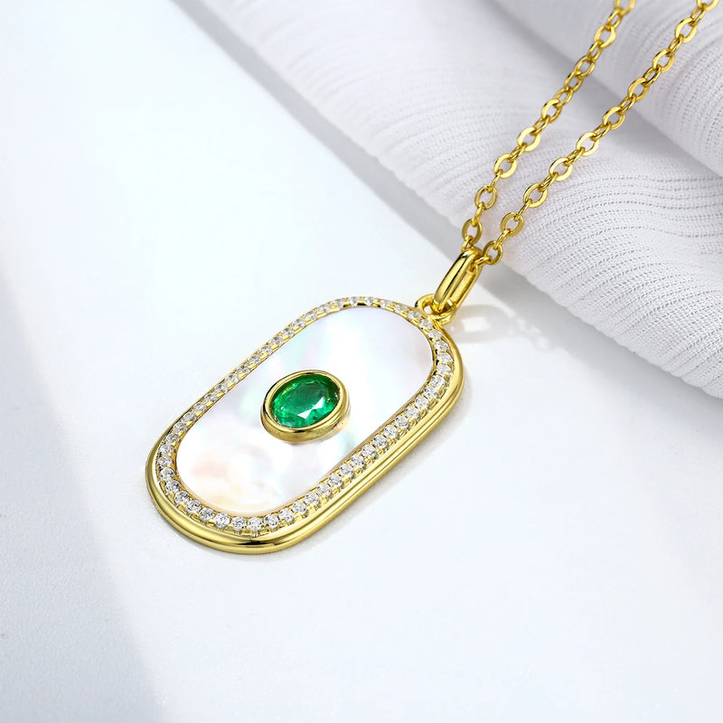 18k Gold Plated Sterling Silver Emerald Pendant Necklace for Women