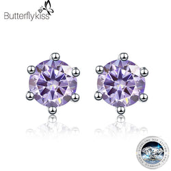 925 Sterling Silver Real Moissanite 0.5/1.0CTW Purple Stud Earrings for Women