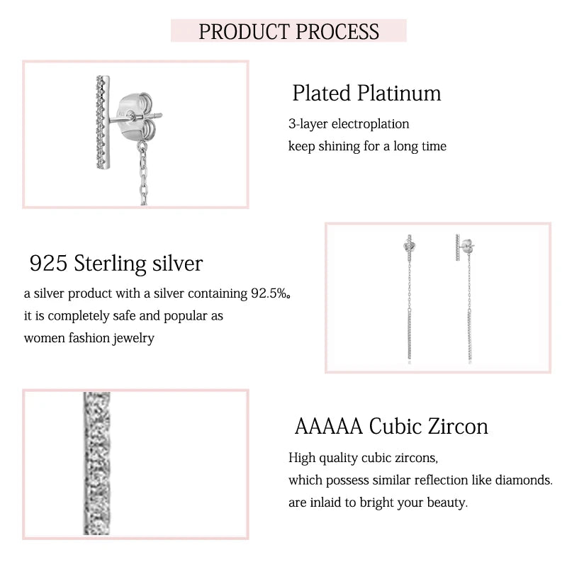 925 Sterling Silver Zircon Dangle Earrings for Women