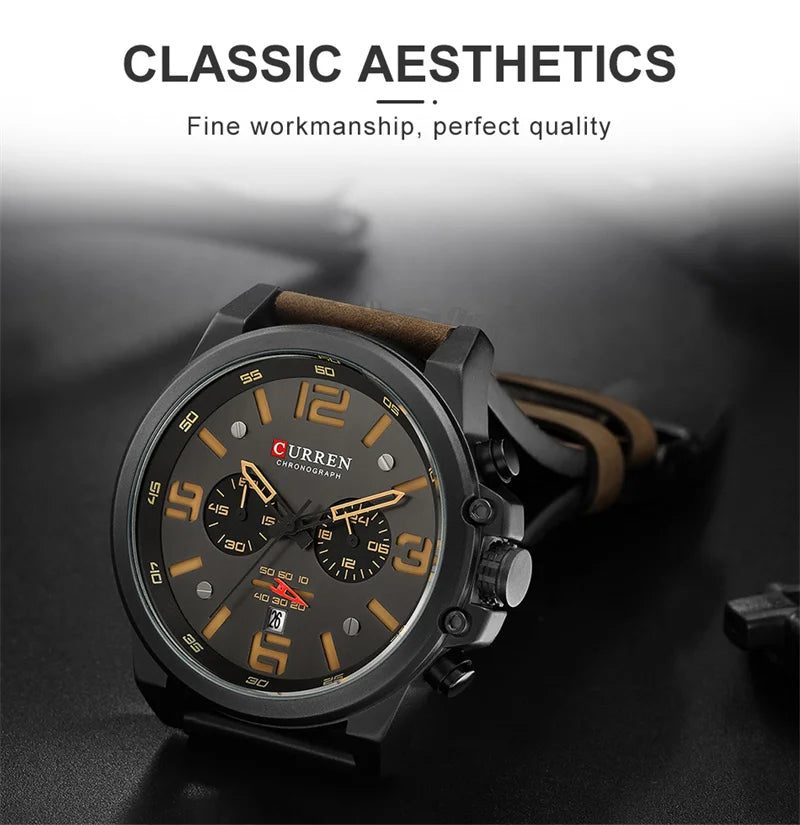 Stainless Steel Leather Chronograph Watch for Men