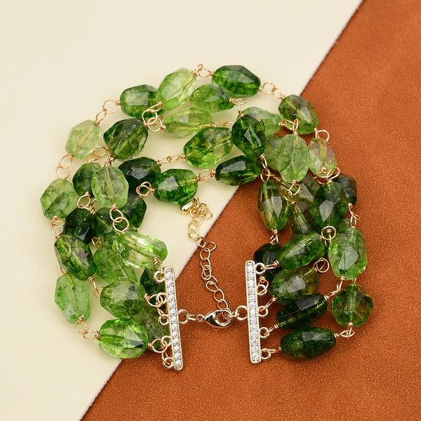 Goldstone 8'' Oval Natural Green Quartz Faceted Freeform Nugget Crystal Chain Bracelet for Women