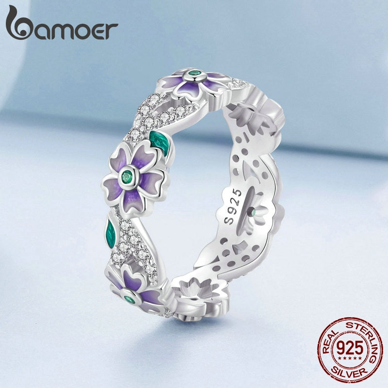 Sterling Silver Purple Wreath Flower Ring for Women