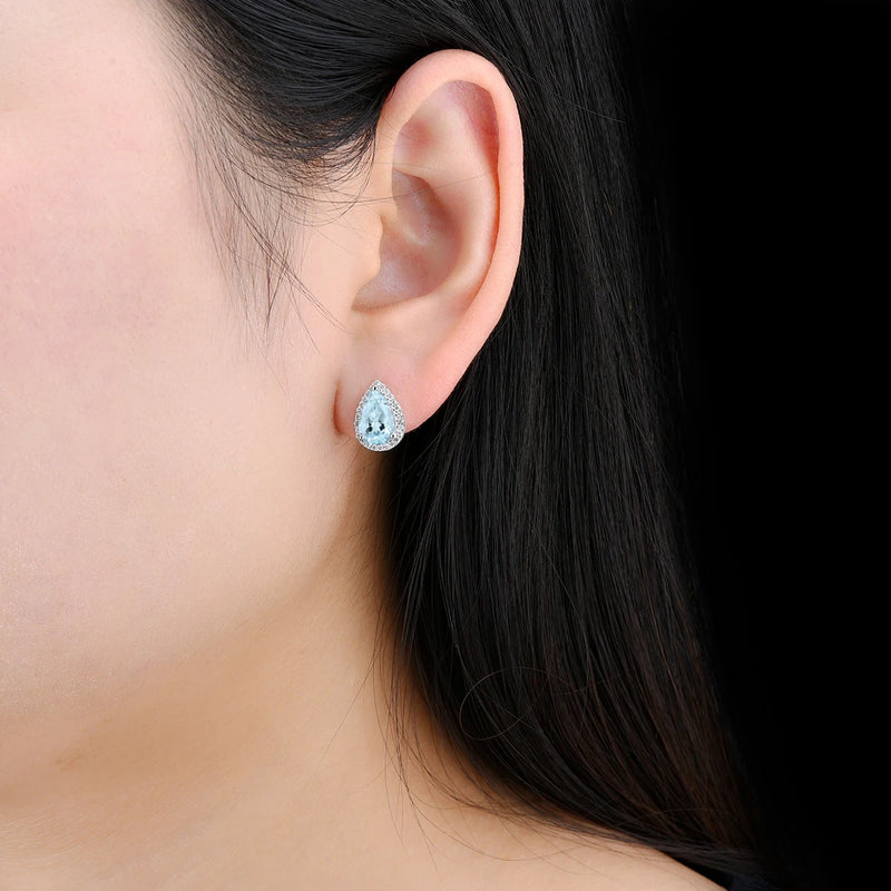 14K White Gold Aquamarine and Diamond Earrings for women