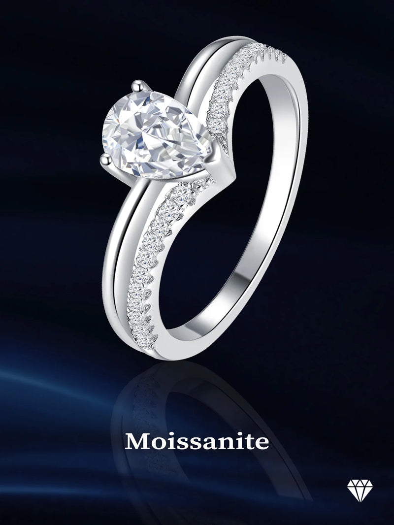 Sterling Silver Moissanite Pear Engagement Ring for Her