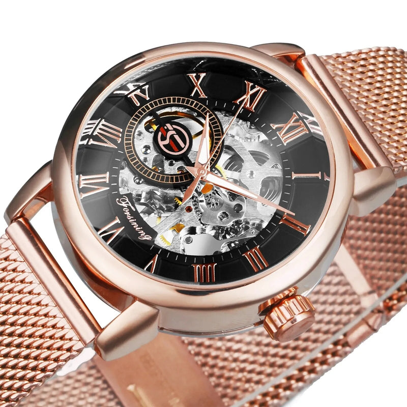 Rose Gold Skeleton Mechanical Watch for Women