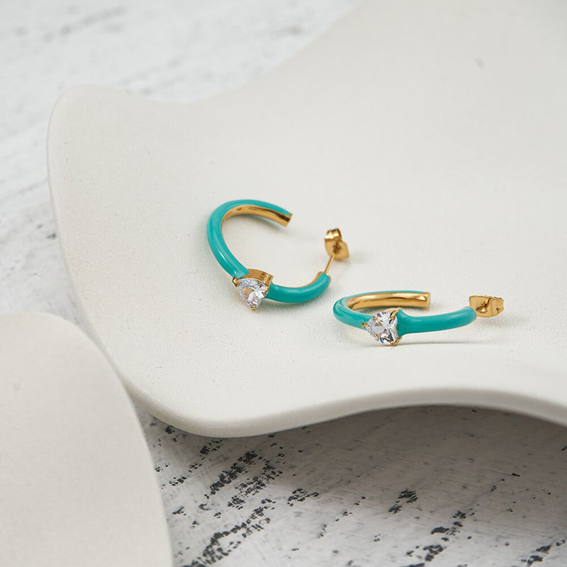 Enfashion Aros Drip Oil Heart Hoop Earrings Gold Color Stainless Steel Hoops Earings For Women Fashion Jewelry Party E231512