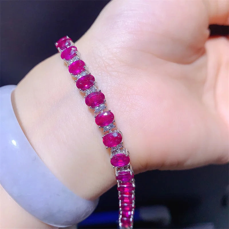 Sterling Silver 925 Natural Ruby Bracelet for Women