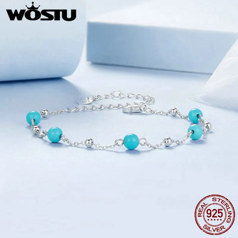 Sterling Silver Turquoise Chain Bracelet for Women