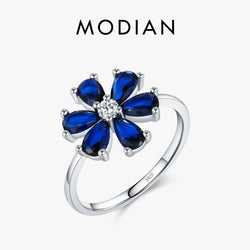 Sterling Silver Blue Water Drop Flower Ring for Women