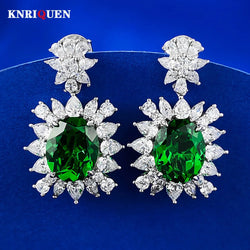 Sterling Silver Emerald Lab Diamond Dangle Earrings for Women