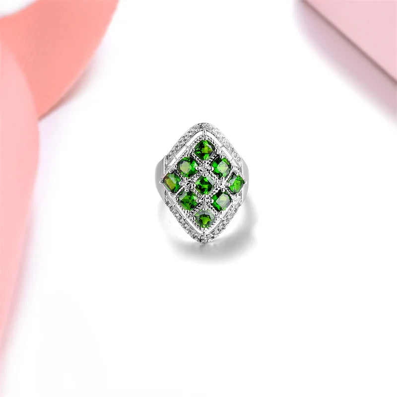 Sterling Silver Chrome Diopside Ring for Women