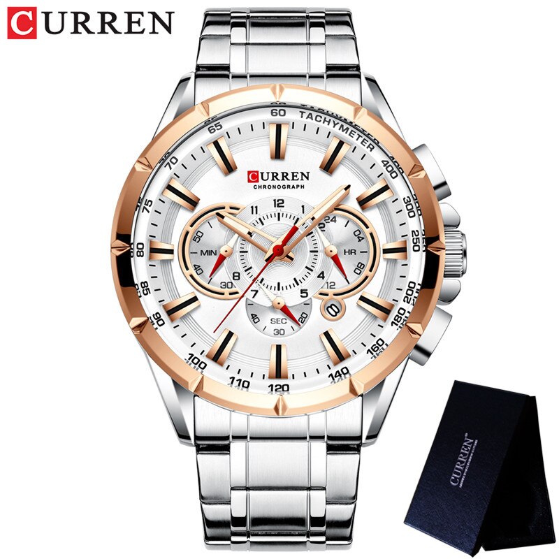 Stainless Steel Chronograph Waterproof Wristwatch for Men