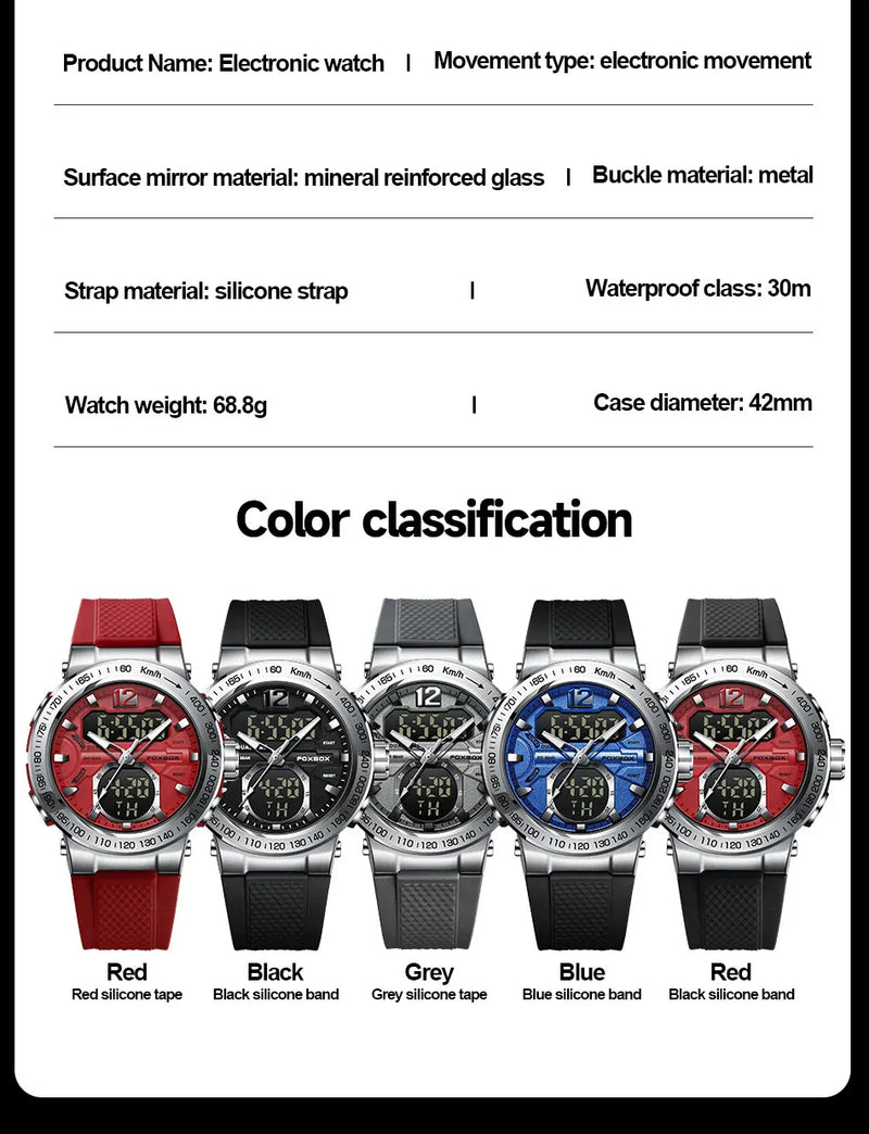 Men's Luxury Digital Analog Sport Watch with Dual Display, Original Quartz Movement, Waterproof.