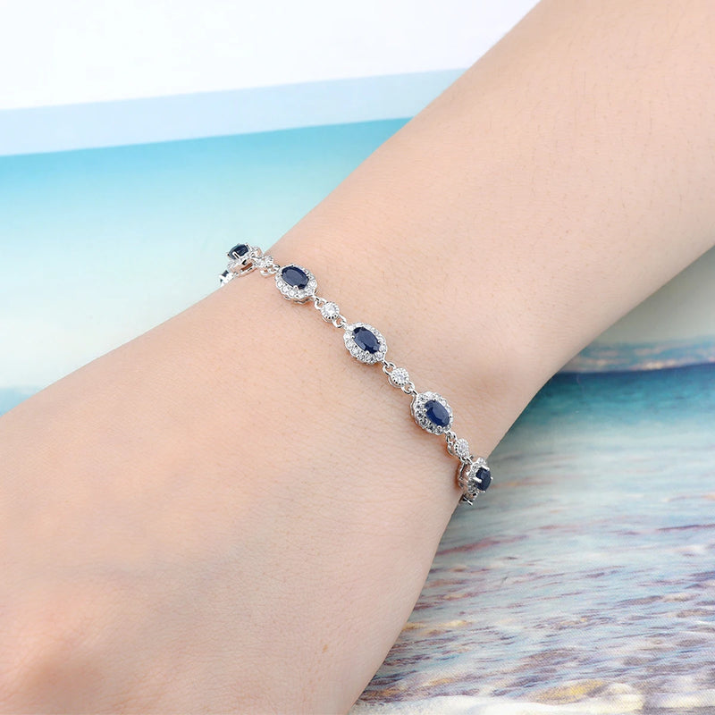 Sterling Silver Natural Blue Sapphire Bracelet 2.50 ctw for Women