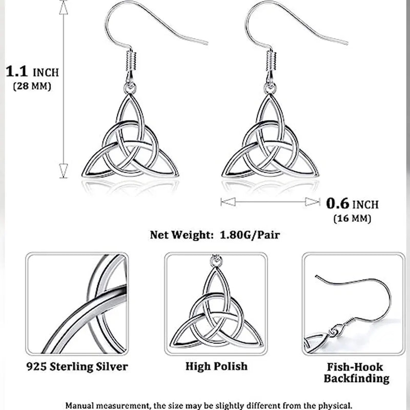 925 Sterling Silver Celtic Knot Triquetra Trinity Knot Triangle Drop Earrings for Women