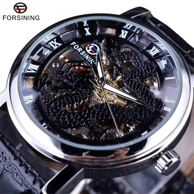 Stainless Steel Dragon Skeleton Mechanical Watch for Men