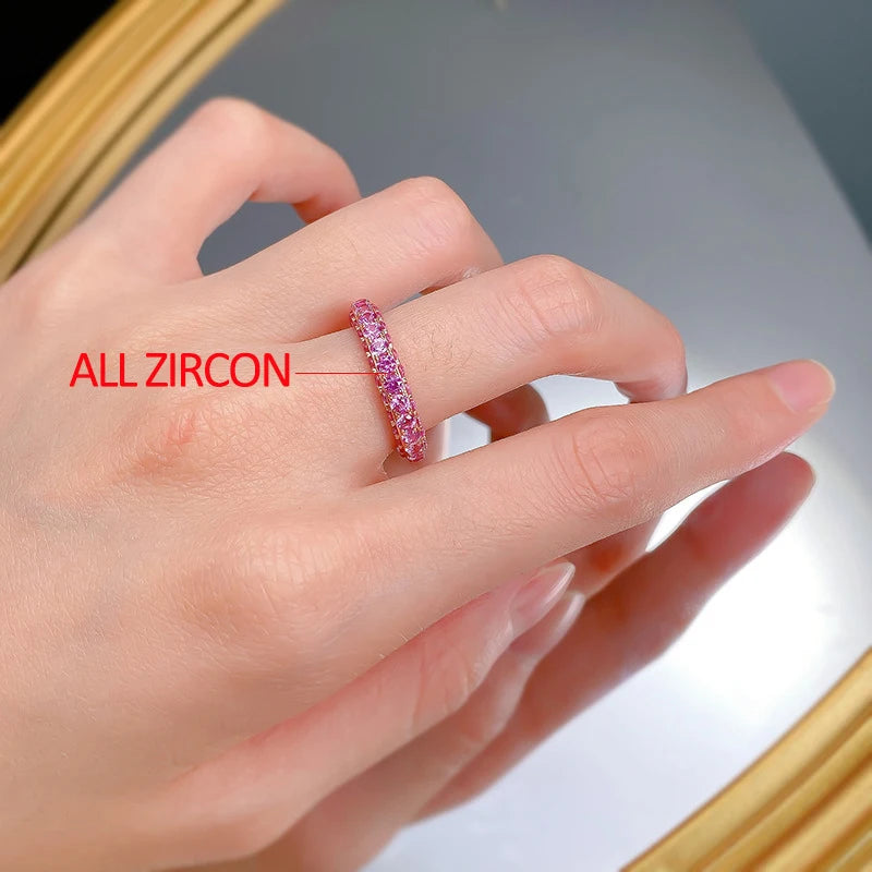 925 Sterling Silver White/Pink Zircon Solid Ring for Women