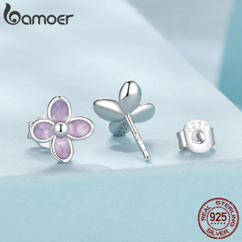 925 Sterling Silver White Gold Plated Lilac Flower Stud Earrings for Women