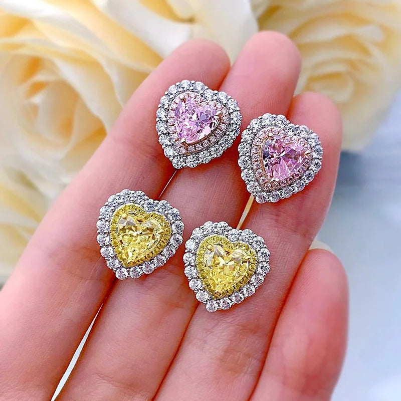 Sterling Silver 0.50ctw Yellow Diamond Heart Earrings for Women