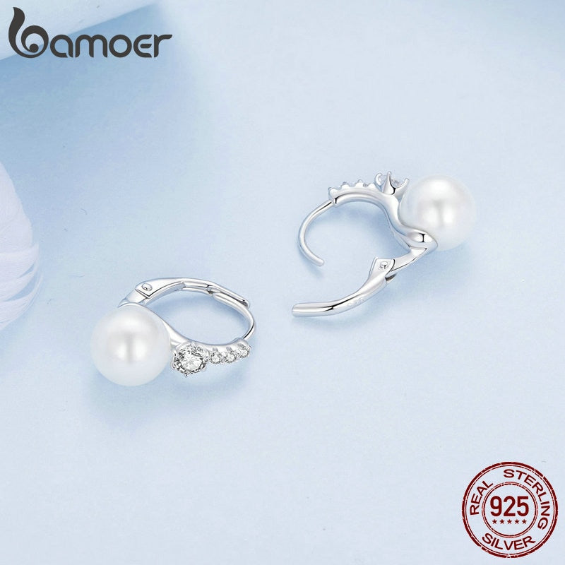 925 Sterling Silver Shell Pearl & CZ Ear Buckles for Women