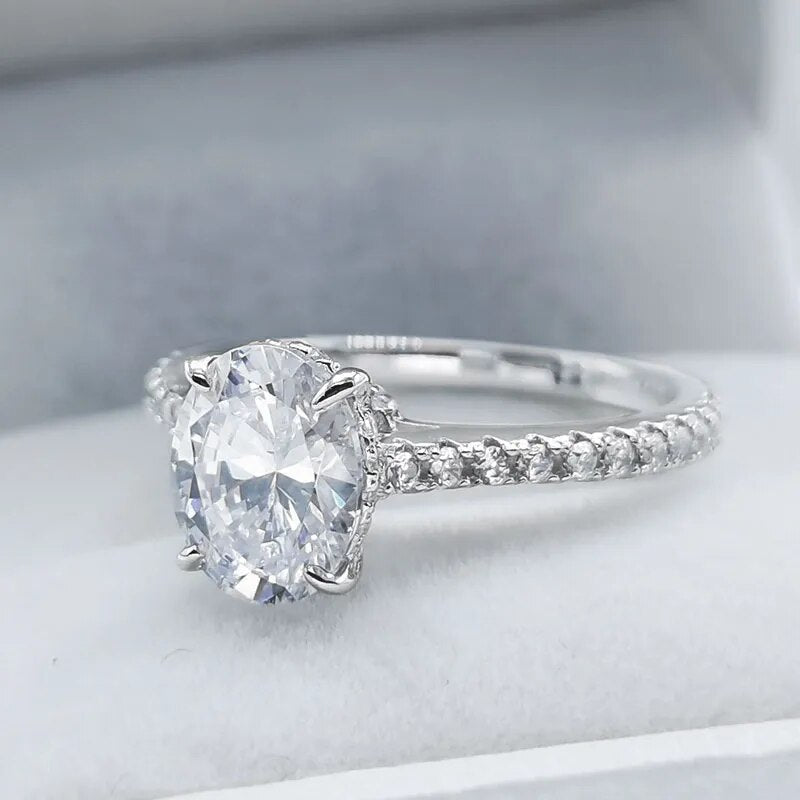 925 Sterling Silver 2ct Oval Cut Moissanite Solitaire Engagement Ring for Women